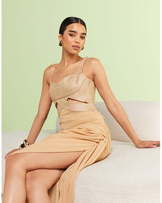 ASOS Maxi Jurk Met Geweven Buste En Rok Van Gedrapeerd Chiffon in het Green