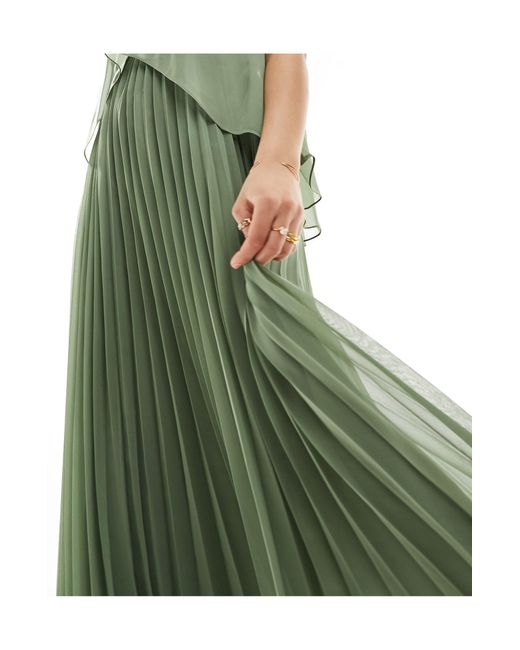 Robe plissée mi-longue à bretelles fines en mousseline superposée - sauge ASOS en coloris Green