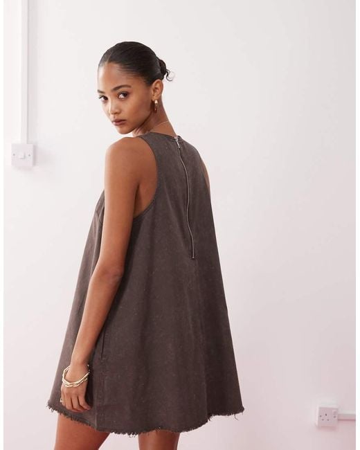 Monki Brown Sleeveless A Line Mini Dress With Frayed Edge