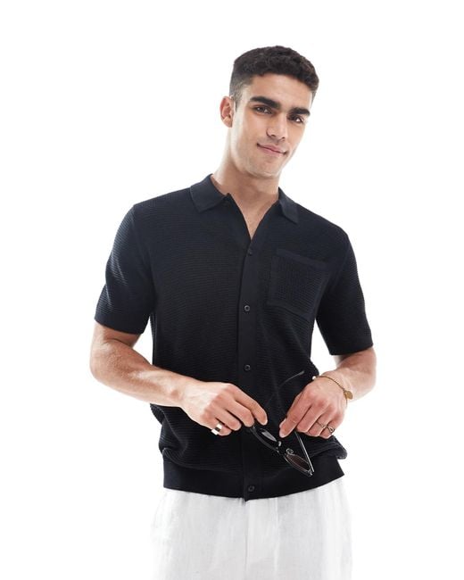 River Island Blue Crochet Over Shirt for men
