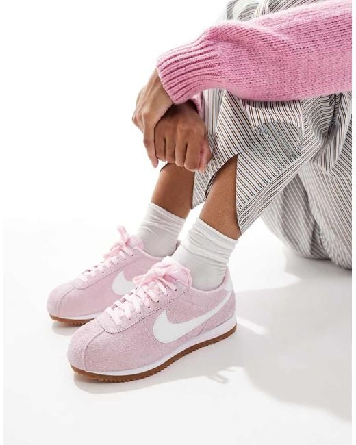 nike cortez womens pink and white