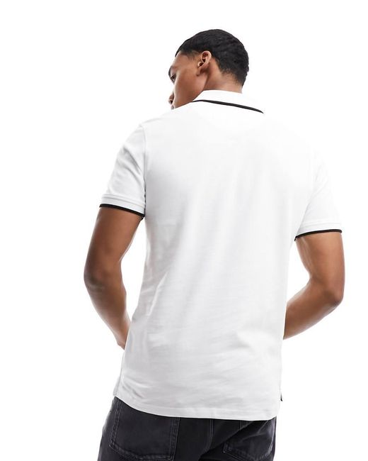 Polo De Piqué De Corte Slim Con Logo Y Ribetes En Essentials De Jack & Jones de hombre de color White