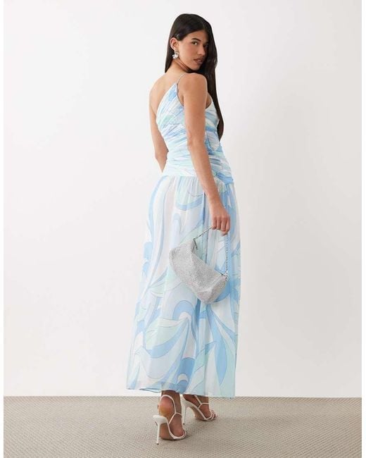 Forever New Blue Ruched Asymmetric Cut Out Maxi Dress