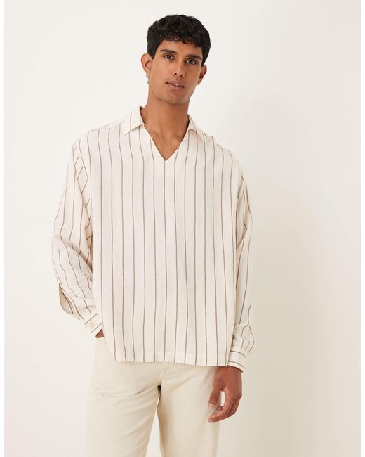 ASOS Natural Oversized Striped Shirt With Open Collar for men