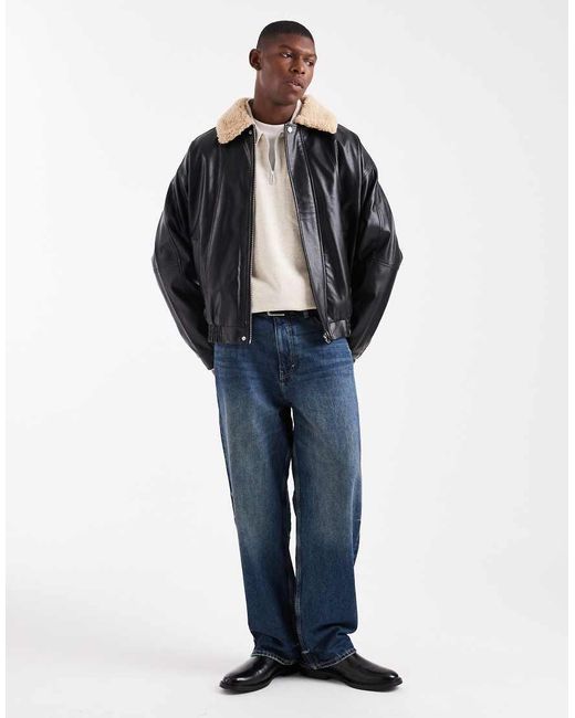 Chaqueta De Aviador Negra Con Solapas De Borreguito De ASOS de hombre de color Black