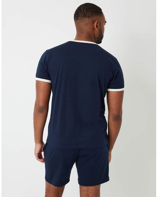 Threadbare Blue Contrast Binding Short Lounge Set for men