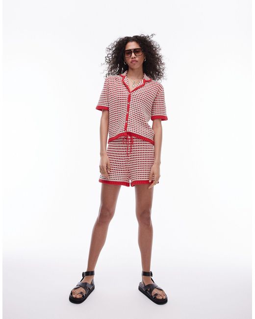 TOPSHOP Red Knitted Polo Shirt Co-ord