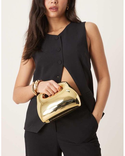 ASOS Black Hardbox Grab Square Clutch Bag With Chain Strap
