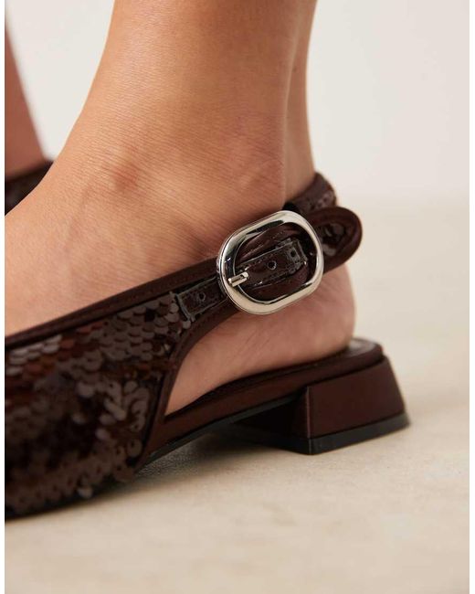 ASOS Brown Wide Fit Leonora Sequin Slingback Ballets