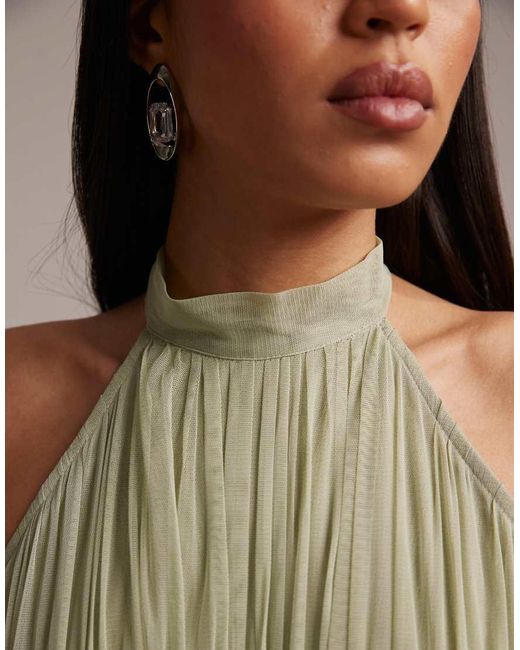 LACE & BEADS Green Bridesmaid Tulle Halter Neck Midi Dress