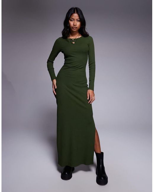 ASOS Green Ribbed Maxi Dress With Split