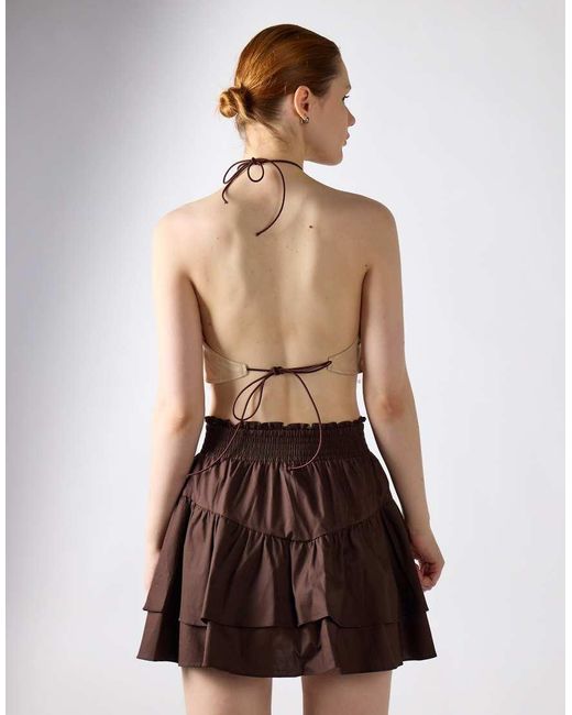 Glamorous Multicolor Embroidered Halter Neck Handkerchief Top