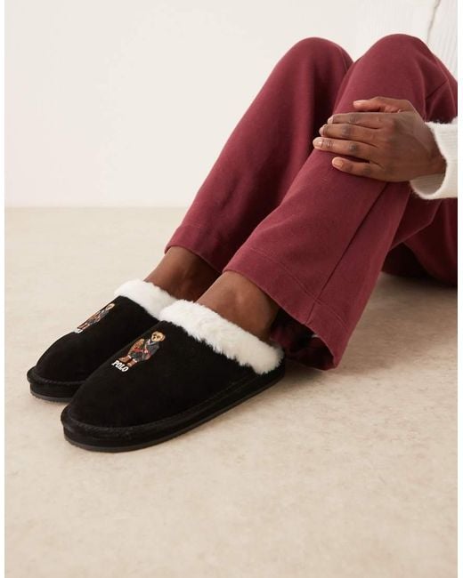 Polo Ralph Lauren Red Kayleigh Scuff Bear Flats Slippers