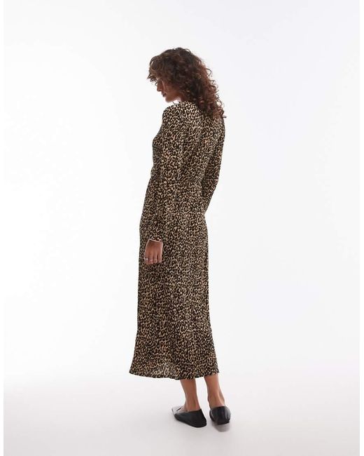 Mango Natural V-Neck Long Sleeve Leopard Print Midi Dress