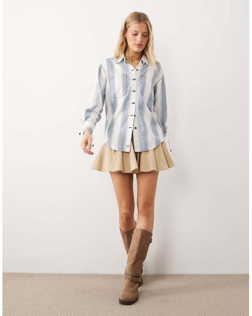 Free People Blue Crossroads Oversized Button Down Stripe Shirt