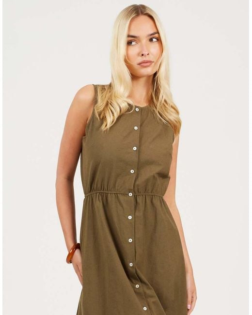 Brave Soul Natural Sleeveless Button Down Midi Dress
