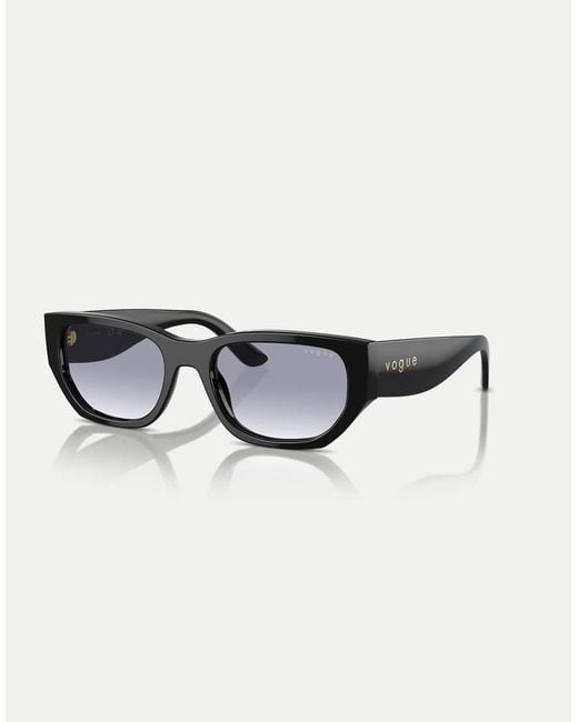 Vogue Black Rectangle Sunglasses With Lens