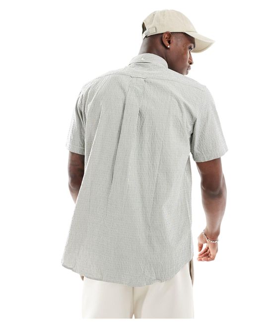 Gant White Shield Logo Short Sleeve Seersucker Stripe Shirt for men