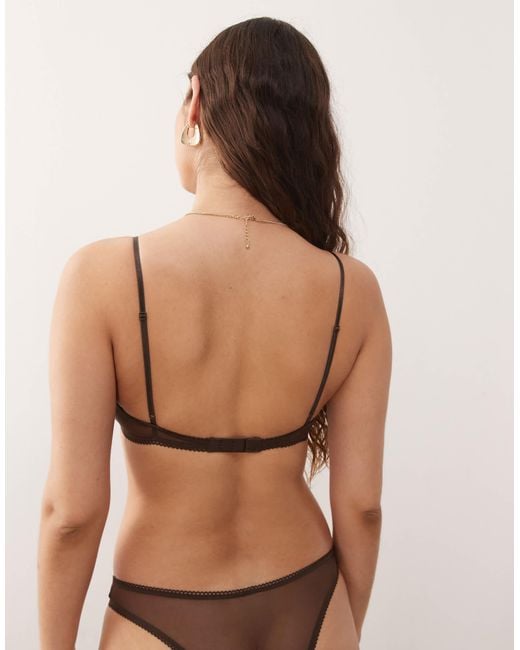 Monki Brown Mix And Match Soft Mesh Triangle Bra