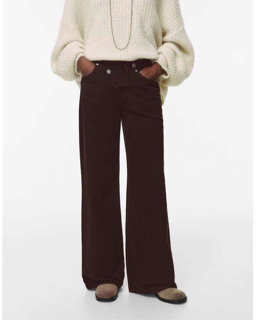 Pull&Bear White Wide Leg Jeans With Crossover Waistband