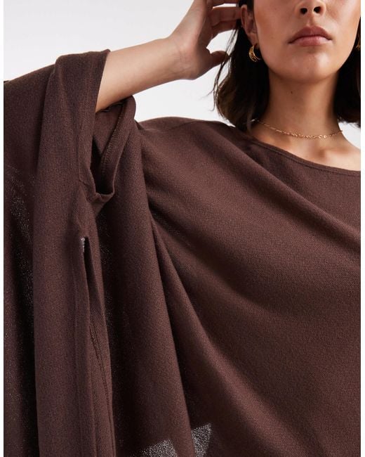 ASOS Brown Semi Sheer Knit-look Asymmetric One Shoulder Cape