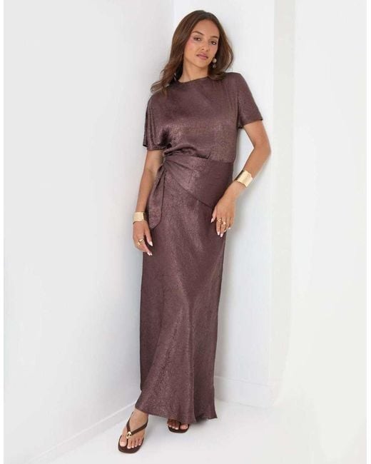 Threadbare Purple Crinkle Satin Wrap Maxi Skirt
