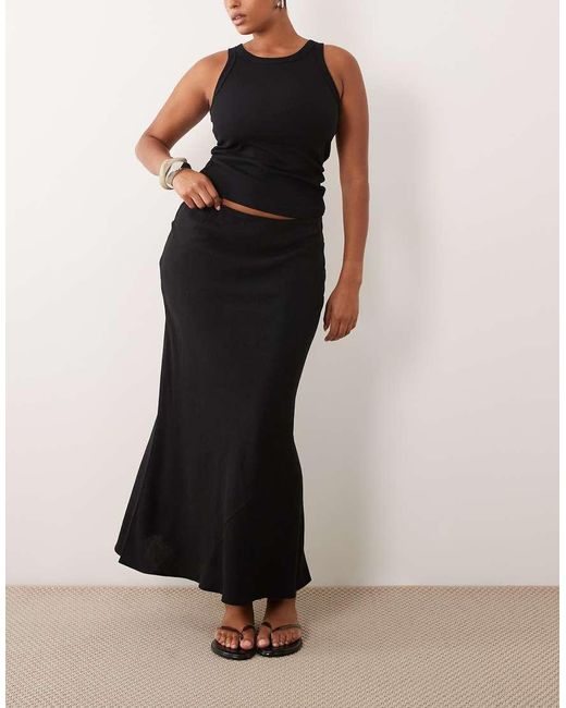 ASOS Black Asos Design Curve Linen Bias Midaxi Skirt