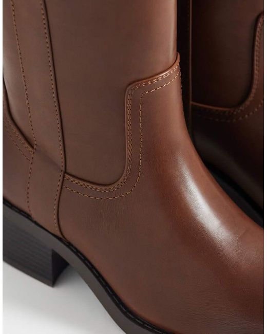 ASOS Brown Curve Cherry Pull On Trucker Boot