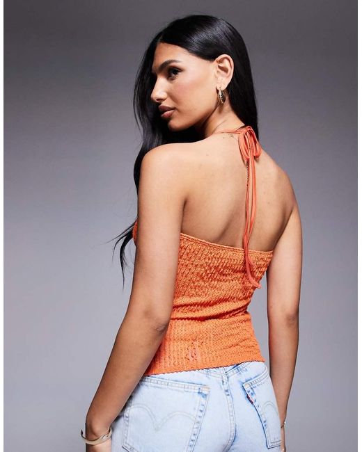 River Island Haltertop Met Corsage in het Orange
