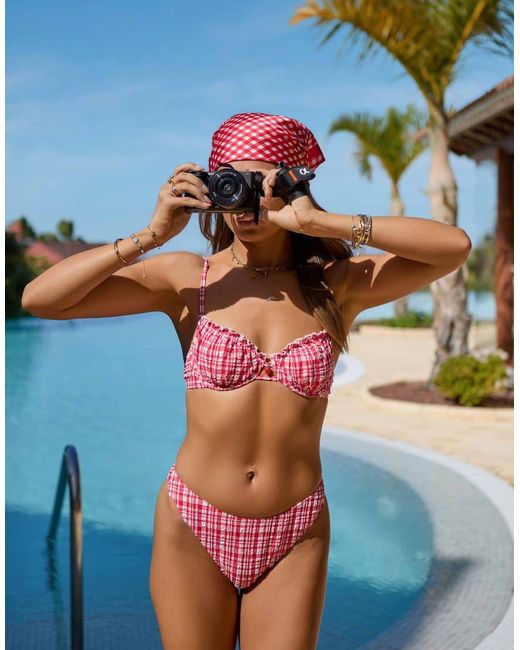 South Beach Blue X Misha Grimes Gingham High Leg Bikini Bottom