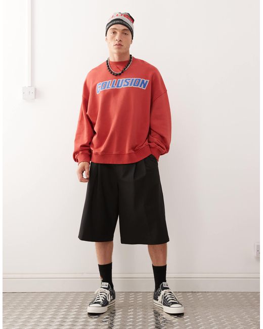 Collusion Red Boxy Sweatshirt for men