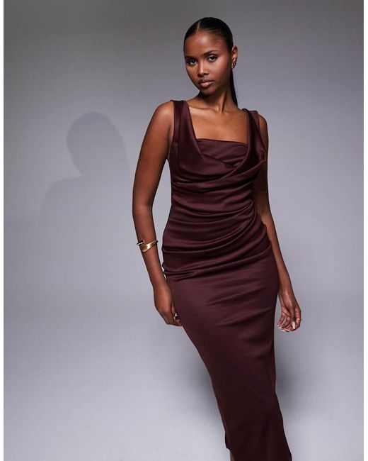 ASOS Purple Square Neck Pleat Bust Midi Pencil Dress