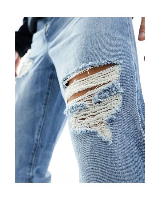 ASOS Blue baggy Jeans With With Rips for men