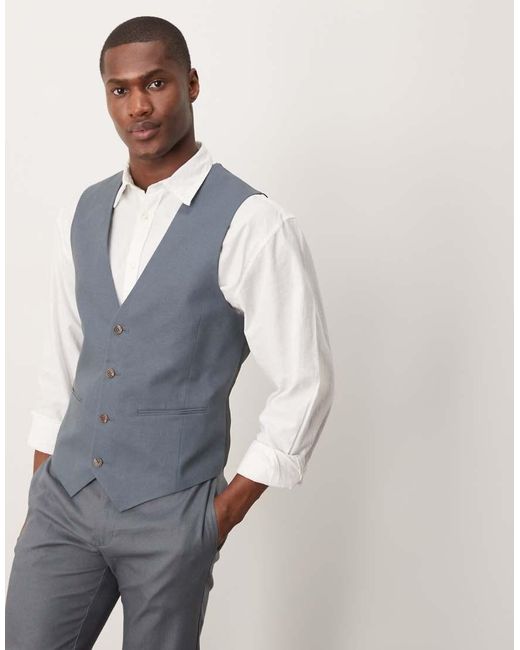 Chaleco De Traje Azul De Corte Slim De Mezcla De Lino De ASOS de hombre de color Blue