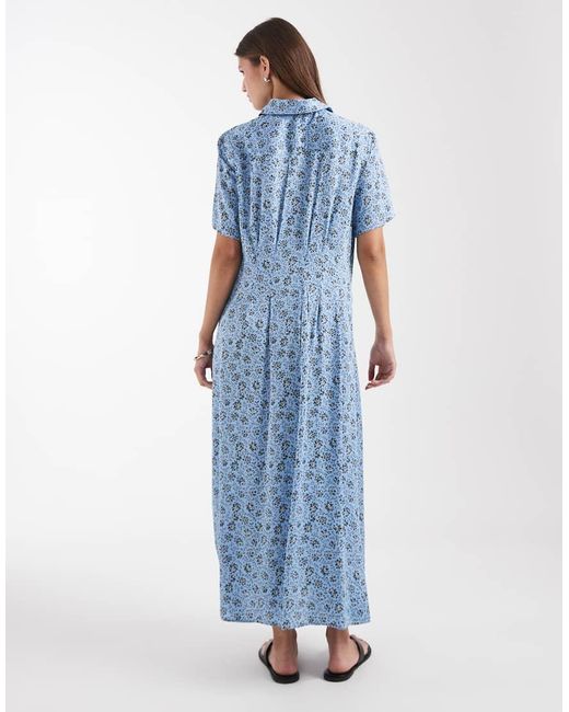 & Other Stories Blue Floral Print Shirt Midaxi Dress