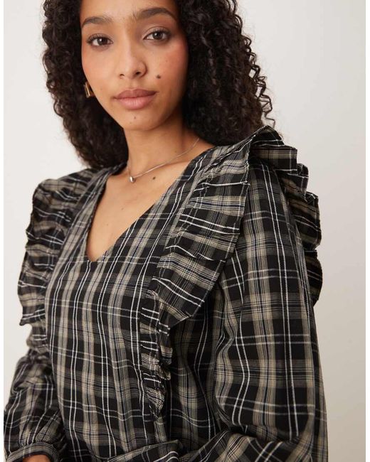 Jdy Black V Neck Blouse With Frill Detail