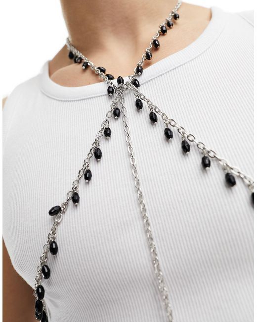 ASOS White Chain Body Harness With Black Beads for men