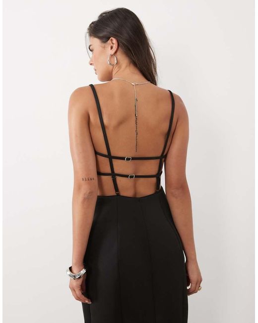 ASOS Black Volume Pencil Maxi Dress With Strappy Back