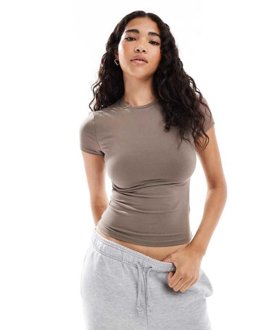 Miss Selfridge Gray Sculpted Short Sleeve Tee
