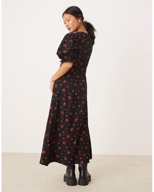 Miss Selfridge Black Lace Trim Button Through Maxi Dress