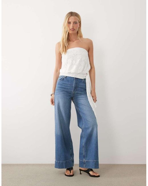 Miss Selfridge White Burnout Bandeau Top With Waist Tie