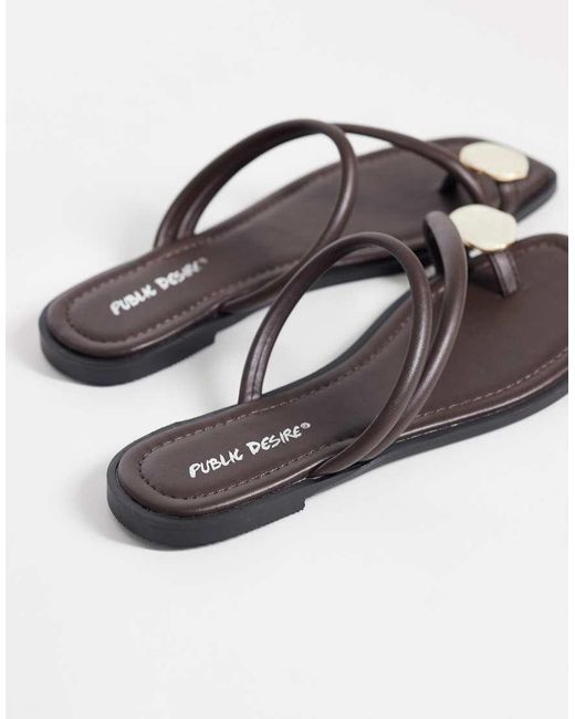 Public Desire Brown Farron Flat Sandals With Faux-stone Appliqué