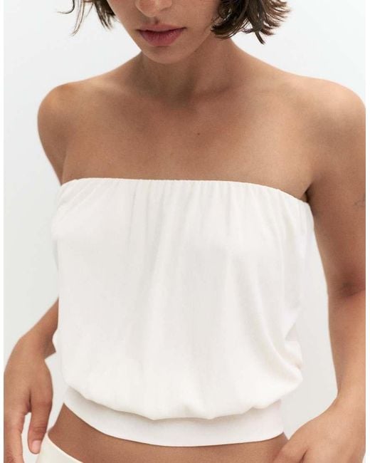 Pull&Bear White Strapless Top With Waistband
