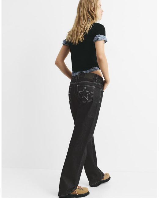 Pull&Bear Black Star Embroidered Jeans
