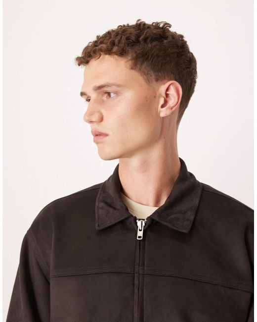 Abercrombie & Fitch – leichte cropped-jacke aus veganem wildleder in Black für Herren