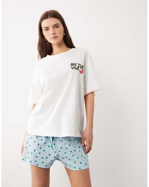 ASOS White Oversized Tee And Shorts Pajama Set With Tomato Graphic