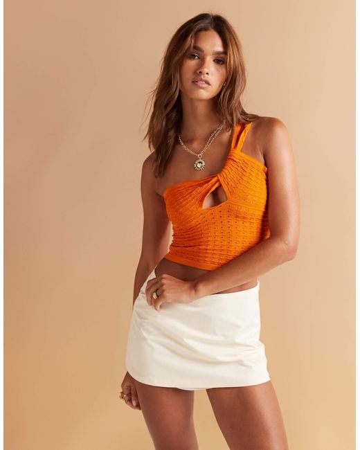 Top asymétrique effet maille au crochet JJXX en coloris Orange