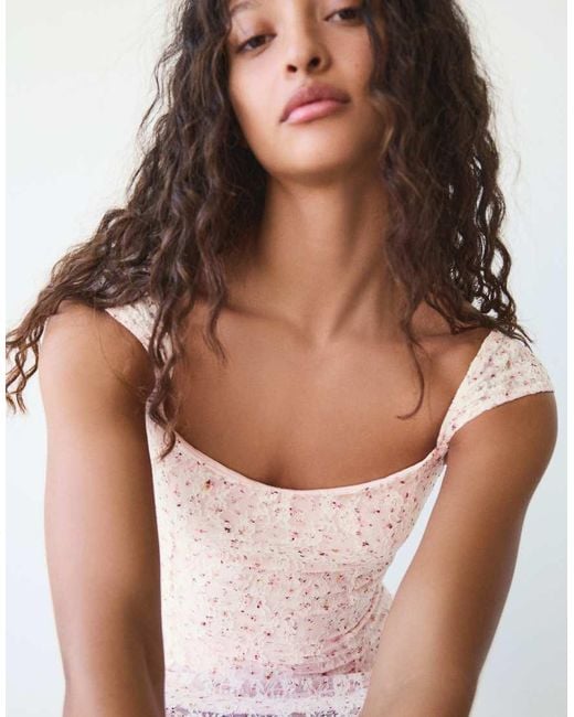 Bershka Pink Mini Lace Print Dress