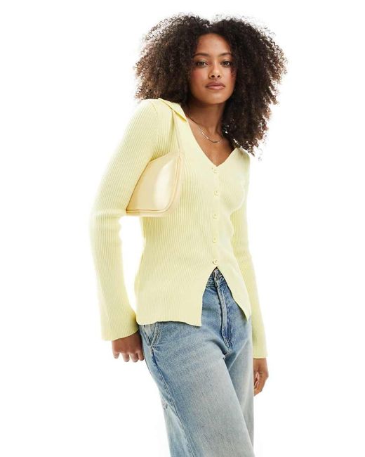 ASOS Yellow Rib V Neck Collared Cardigan