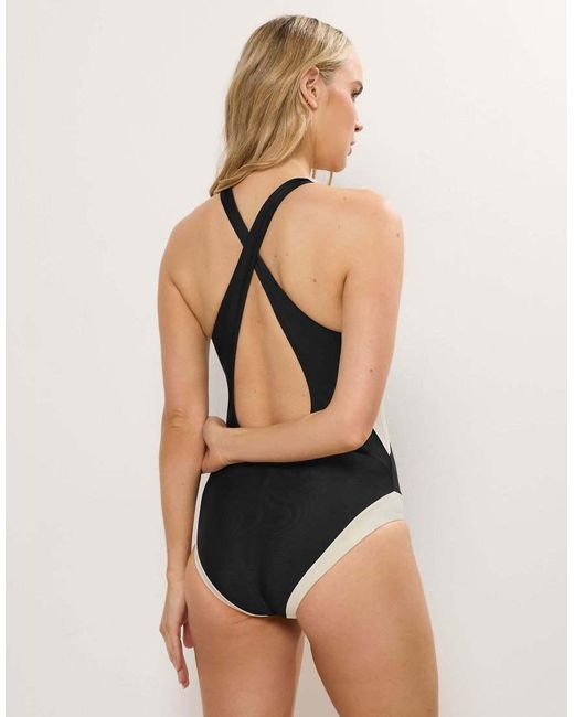 Long Tall Sally Blue Colourblock Sporty Swimsuit